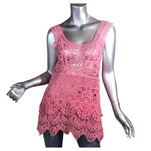 Simply Noelle Women's Small Medium Crochet Open Knit Pink Tank Top Tunic Blouse